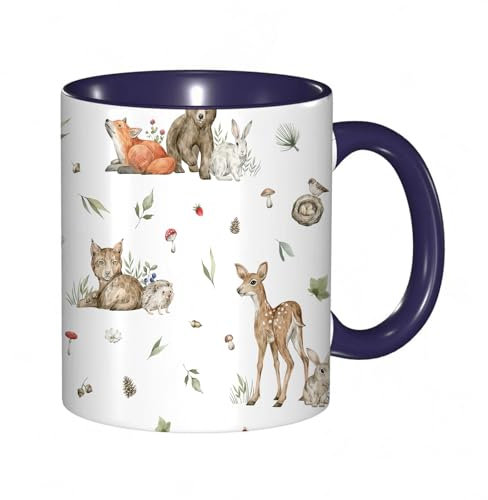 Tasse Mug,Aquarell nahtloses Muster mit Waldtieren und natürlichen Elementen. Hirsch, Fuchs, Bär, Kaninchen, Luchs, Pflanze, Blattblumen. Wa,Kaffeetasse - Kaffeebecher mit Fassungsvermögen von 330 ml