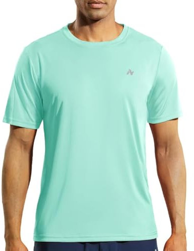 Nepest Mens Athletic Running Dry Fit T-Shirts Workout Gym Short Sleeve Crewneck UPF 50+ UV Sun Protection Active Tee, A-aqua Green-short Sleeve, Medium