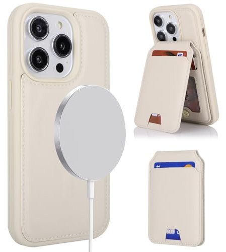 ELTEKER Mobile Phone Case for iPhone 12 Pro Max/13 Pro Max, Case with Card Slot, Magnetic Removable Wallet, Card Holder, Beige