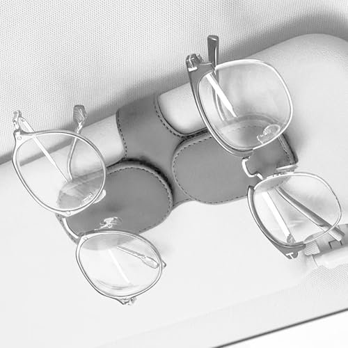 MainPi Doppelschichtiger Brillenhalter für Auto Sonnenblende,Magnetischer Leder-Brillenaufhänger Clip,Auto Sonnenbrillenhalter,Sonnenbrillen Halterung für Auto Visier Zubehör (Grau)