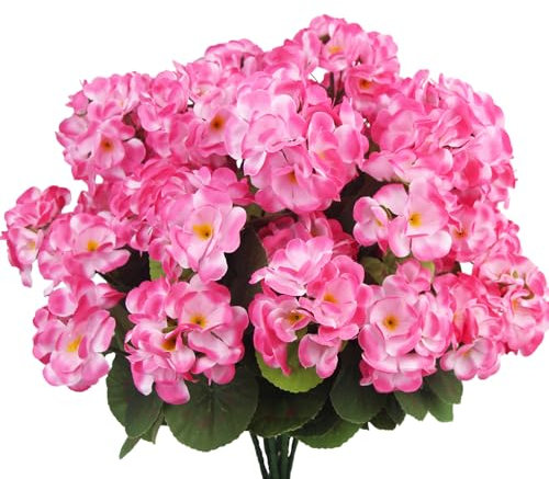 CITYES Künstliche Geranien, Blumen, Rosa, Seide, Geranien für den Außenbereich, UV-beständig, künstliche Geranien, Strauch, Kunstblumen, Pflanze für Pflanzgefäß, Garten, Heimdekoration, Innenbereich