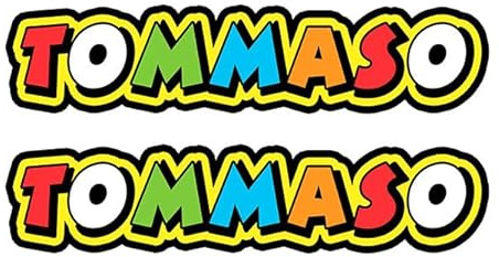 GamesMonkey® - Aufkleber im Stil von Vale The Doctor - 2 Stück - verschiedene Größen - Rennstrecke Cross Piste Auto Motorrad Sticker (Tommaso, 15 x 3 cm)
