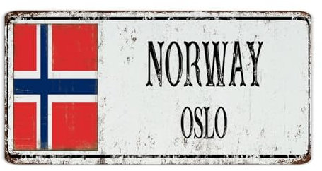 Metallschild mit Norwegen-Flagge, Stadtstraße, 15,2 x 30,5 cm, dekoratives Schild, Terrasse, Geschäft, Wohnheim, Männerhöhle, Dekoration, Garagenschilder, National-Souvenir, Straße, Blechschilder für