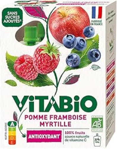 VITABIO - Gourdes Pomme Framboise Myrtille - ANTIOXYDANT - 4x100g - BIO