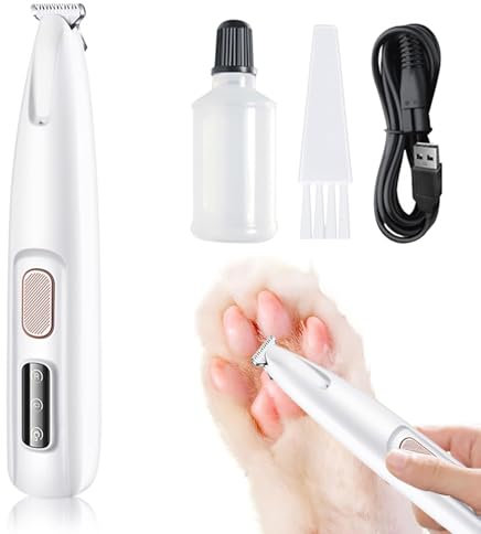 Hundeschermaschine Leise, Hunde Haarschneidemaschine, Pfotentrimmer Mit LED-Licht, Wasserdicht Pfoten Rasierer, USB Wiederaufladbar Schermaschine Hund, Profi Krallenschleifer