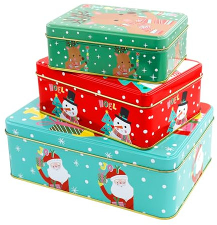 SHOWHEEL 3er Set Keksdosen für Weihnachten,Keksdosen Set, Plätzchendose Metall,Dreistöckige Gebäckdosen,Vorratsdosen für Süßigkeiten Schokolade Cookies zu Winter Advent Weihnachten