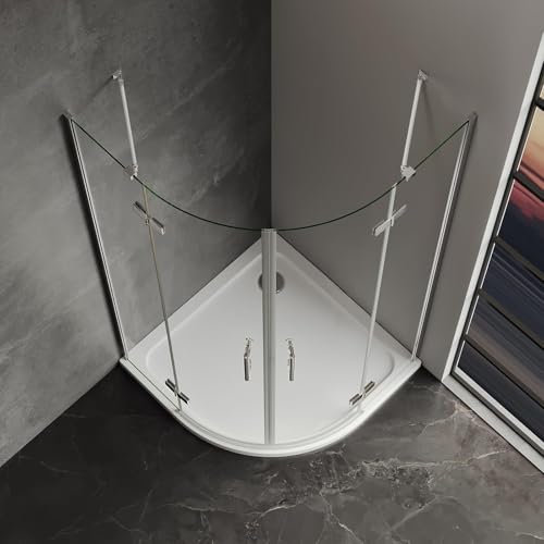 IMPTS Duschkabine Viertelkreis 80x80 cm, Runddusche Duschabtrennung Viertelkreis Falttür Viertelkreisdusche mit Diagonalen Sicherheitsstange Höhe 195cm, Ohne Duschtasse & Ablauf
