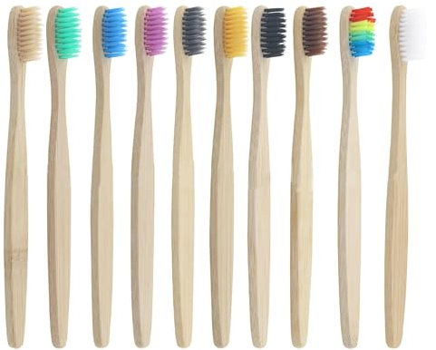 10 Stück Bambus Zahnbürsten Weich, Holz Zahnbürste Vegan/BPA Freie für Beste Sauberkeit, Holzzahnbürste Bambuszahnbürsten Nachhaltige Umweltfreundlich, Recycelbar, Biologisch Abbaubare (10 Farben)