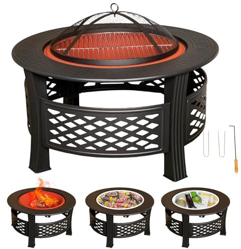 Samuel Alexander 80x58cm Black Steel Garden Patio Firepit Heater BBQ with Cover