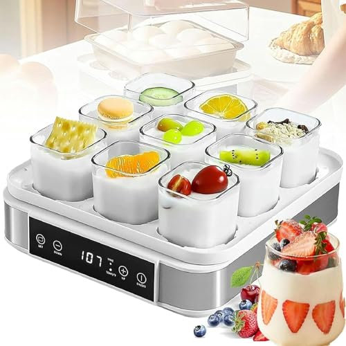 Yaourtière Automatique Intelligente, avec 9 Pots en Verre Et écran Tactile Intelligent, Contrôle De La Température Et du Temps Réglables, Conception Visible à 360°, pour Préparer du Yaourt