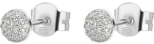 Rosato Bianca RZBI68 Sterling Silver Hemisphere Stud Earrings with 36 White Cubic Zirconia Size: 6 mm