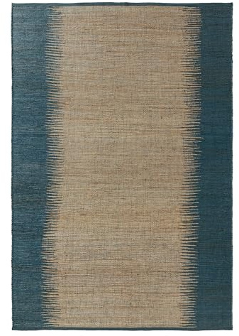 benuta Pure Juteteppich Tulsi - Blau 80x150 cm - Sisal/Jute - Rechteckig & im Style: Vintage, Ethno-Style, Retro - Pflegeleicht für Wohnzimmer Schlafzimmer
