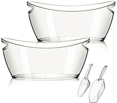 Eiskübel, 2 Stück 5,5 l Acryl-Eiskübel, extra große Getränkewanne für Partys, Mimosen-Bar, Getränkewanne und Schaufeln für Champagner, Bier, Sekt, Cocktails