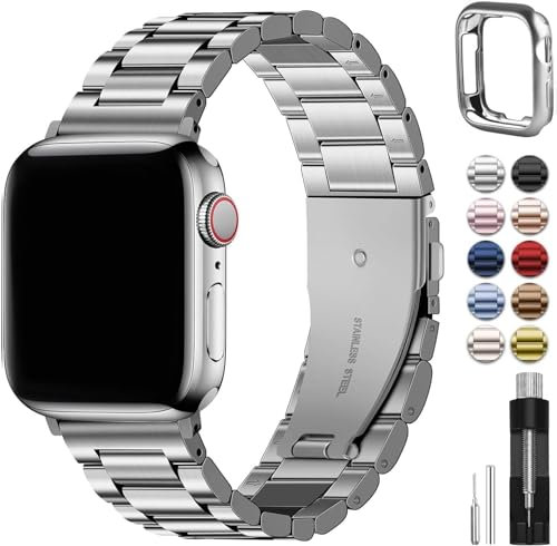 Fullmosa Correa Compatible Con Correa Apple Watch 46mm,Pulsera de Repuesto Acero Inoxidable Con Case,Correa Apple Watch Series 10,46mm Plata