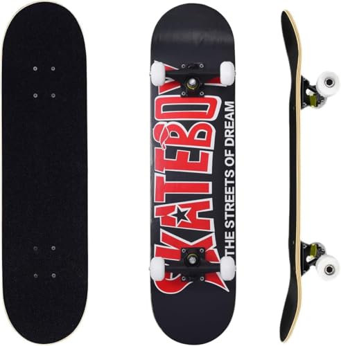 ERNAN Skateboard 31x8 Zoll für Kinder Jugendliche Erwachsene, komplettes Standard-Skateboards, 7 Schichten Ahorn-Deck, konkaves Skateboard (Pink Cloud)