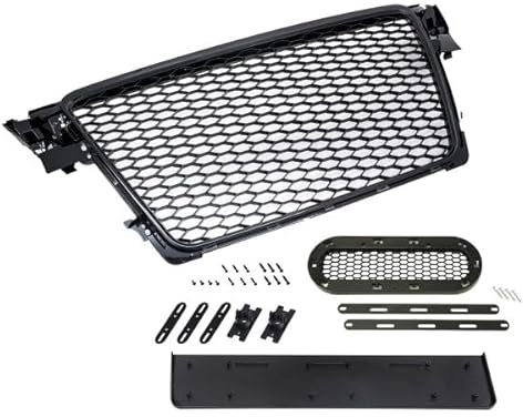 Kühlergrill Frontgrill Wabengrill Sport kompatibel mit A4 B8 8K 2007-2012 mit Emblem und Kennzeichenhalter Für Modelle mit/ohne PDC (Park Distance Control)