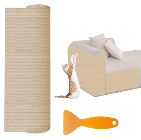 Selbstklebend Kratzteppich Katze Wand,40x200CM, Katzen Kratzmatte DIY Trimmbarer, Couch Schutz, Kratzteppich Katze für Möbelschutz, Kratzmatte Sofa, Katzen kratzbretter（Kaki）
