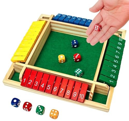 Shut The Box-Klassisches Würfelspiel aus Holz,2-4 Spieler Würfelspiel aus Holz,Bunt Tabletop Taktikspiel mit 8 Würfel,Geeignet für Familien-Mathe-Spiele,KTV,Bar usw,geeignet für alle Altersgruppen