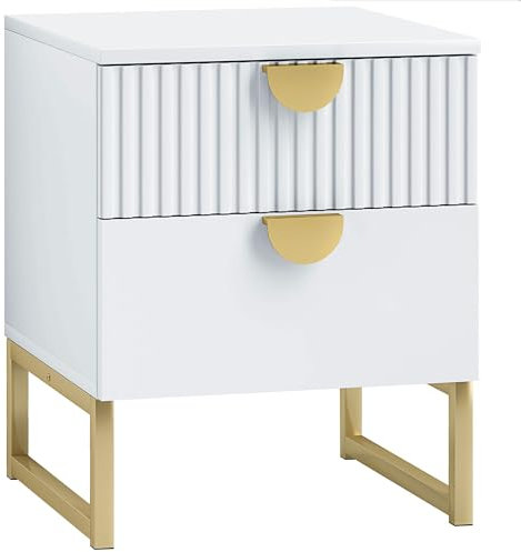 HOMCOM Table de Nuit avec 2 tiroirs, Table d'appoint, Table de Nuit avec poignées en Finition dorée, Table de Nuit pour Chambre à Coucher, Salon, 40 x 40 x 50 cm, Blanc