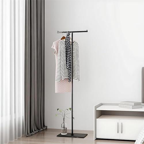 acfeco Garderobenständer Schwarz Modern, Jackenständer Metall mit Marmorsockel, Kleiderständer Stabil, Standgarderobe Schmal für Flur Schlafzimmer und Wohnzimmer 40x25x170 cm
