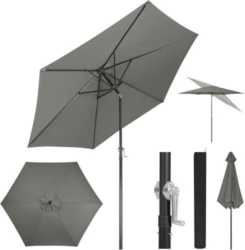 WOLTU Parasol de Jardin, 240cm, Parasol Inclinable avec Manivelle, Parasol Hexagonal pour Jardin/Balcon/Terrasse/Plage/Marché, Tissu Anti-UV 180g/m², Gris Foncé
