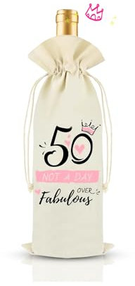 50th Birthday Wine Bottle Gift Bag, Drawstring Bottle Bag for Wine, 50th Birthday Gifts for Women, Linen Wine Bag 50 Gifts for Her Sister Wife Friends