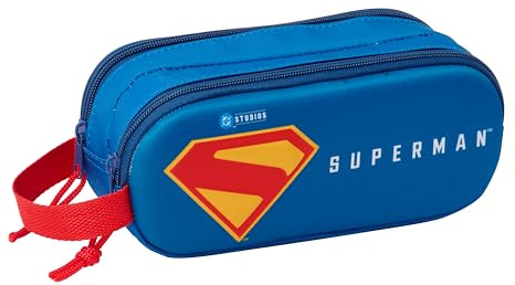 Safta Superman 3D Doppelmäppchen für Kinder, ideal für Kinder im Schulalter, bequem und vielseitig, Qualität und Widerstandsfähigkeit, 21 x 6 x 8 cm