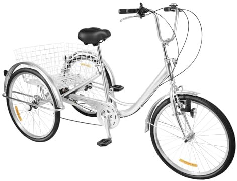 CHERIPOLI 24 Zoll 6-Gang Dreirad für Erwachsene,erwachsenendreirad, Adult Fahrrad, Senioren-Dreirad mit Korb und Licht, 3 Rad großem Shopping und Ausflug (weiß)