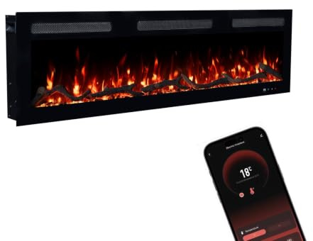 GLOW FIRE Camino elettrico Inside 127 con fuoco LED realistico 3D – Camino elettrico da parete con riscaldamento e camino, controllo app, effetto scoppiettante e timer, max. 1800 W, 127 x 35 x 12 cm