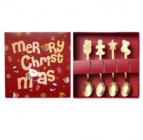 ComfyHarbor Set Of 4 Christmas Coffee And Tea Spoons, 5 Inch Gold Stainless Steel Dessert Cutlery, Festive Tableware For Holiday Celebrations, For Durable Utensils For Kitchen Or Dining(Gold)