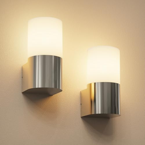 Allesgute Außenleuchte E27 Edelstahl, IP65 Wandleuchte Aussen, Außenleuchte Aluminium+PC, Außenlampe Max 60W für Wand, Eingang, Haustür (Ohne Leuchtmittel)