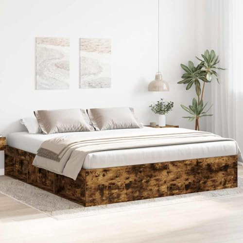 HaoChrymec Bettgestell Räuchereiche mit Stauraum, Robustes Design, Praktische Nutzung, polsterbett, King Size Bed, Für Schlafzimmer, 200x200 cm