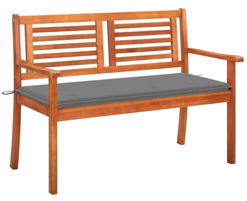 HEFZGDB Massivholz Eukalyptus Gartenbank 120 cm 2-Sitzer mit Auflage für Terrasse und Veranda, robuste Holzbank mit ergonomischer Sitzfläche, ölbeschichtete Oberfläche, inklusive