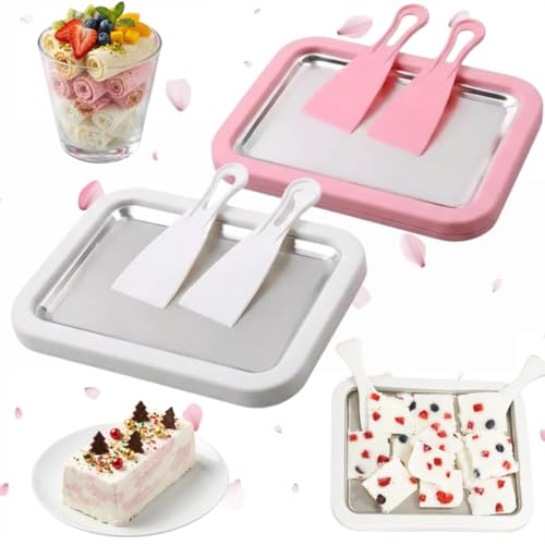 2026 Upgraded Rolled Ice Cream Maker Kit – Food-Grade Stainless Steel Tray with 2 Scrapers, Portable DIY Ice Cream Maker for Home, Family & Parties