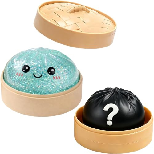 Glitter Dumplings Squishy Mystery 8cm,Anti Stress Ball，Hellblau & Zufällige