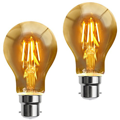 2 x Vintage LED 4w Filament Bulb Smoked Glass A60 B22 Bayonet
