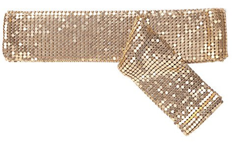 dPois Damen Lang Schals Halstuch Metallic Krawatte Glitzer Pailletten Show Kostüm Schlips Abend Party Schlips Clubwear Nachtclub Damenmode Gold One_Size