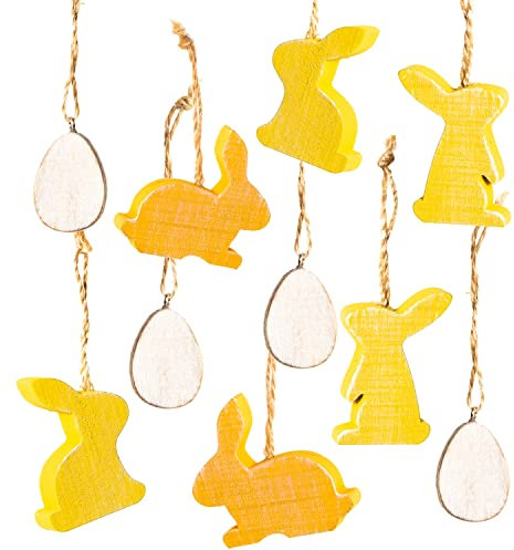 Logbuch-Verlag Osterdeko Set 10 TLG. Osterhasen + Ostereier zum Aufhängen Holz Ostern Deko gelb weiß 2,5-6 cm