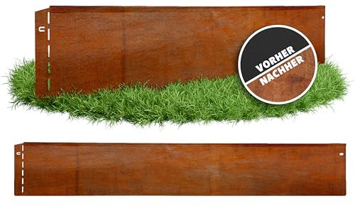 GartenAZ – Rasenkante Metall Cortenstahl 103x20cm, Nutzlänge 1m - Flexible Rasenbegrenzung aus wetterfestem Material für saubere Rasen- & Beetabgrenzung - Beeteinfassung Kante robust & langlebig