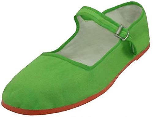 Easy USA Women's Cotton Mary Jane Shoes Ballerina Ballet Flats Shoes (8, Green), Green, 6 UK