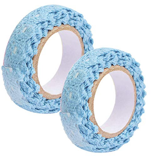 Feelairy 2 Rollen Spitzenband, selbstklebend, Vintage, Handwerk, Spitze, Deko, Band, Lochstickerei, Spitzenband, für Hochzeit, Tisch, Dekoration, DIY, Geschenk, Band, Bordüre, Scrapbook (Blau)