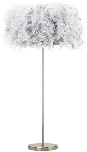 Happy Homewares Modern and Chic Real Grey Feather Standard Floor Lamp with Satin Nickel Base and Foot Switch - Perfect for Childrens Bedroom - 60w Maximum SES Bulb