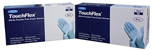 Touchflex Blue Nitrile Powder Free Disposable Gloves - Latex Free - Medium - Case x 200