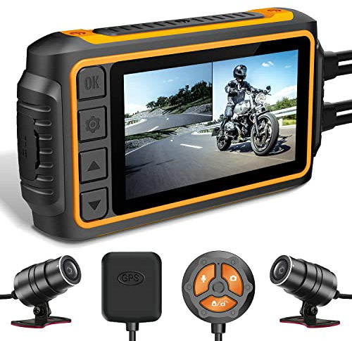 IXROAD Motorcycle Dash Cam, 1080P Front and Rear Motorbike Cameras with 3 LCD, WiFi, GPS, Gyro Anti-shake, G-sensor, Wired Control and Night Vision, Max 256GB