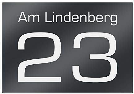 Hausnummer Anthrazit RAL 7016 mit Gravur - Hausnummernschild mit Straßenname, Zahl, Ziffer - Schild inkl. fischer Dübel Schrauben Set - Türschild ist witterungsbeständig - 200x140mm Variante 2