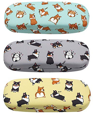 JAVOedge Brillenetui mit bedrucktem Muster, strapazierfähig, harte Klapphülle mit Mikrofasertuch, Hund - Style a, 3 Pack