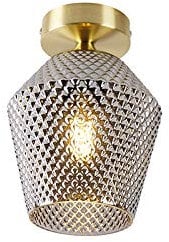 Qazqa - Art Deco Art Deco Deckenleuchte I Deckenlampe I Lampe I Leuchte Messing mit Rauchglas - Karce I Wohnzimmer I Schlafzimmer - Rund - LED geeignet E27