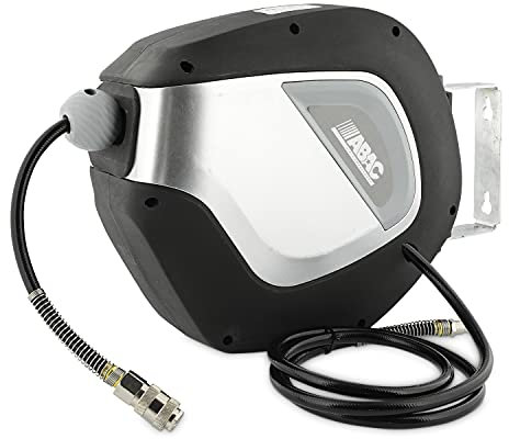 ABAC Avvolgitubo Automatico G-6/10, Tubo in PVC da 10 Metri, Avvolgitubo con Alloggiamento Girevole a 180°, 2 Viti di Montaggio Incluse, 10 Metri, Nero