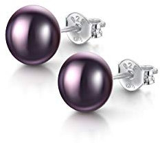 Amberta Damen Ohrringe aus 925 Sterling Silber mit Perlen: 7-8 mm Dunkle Perle