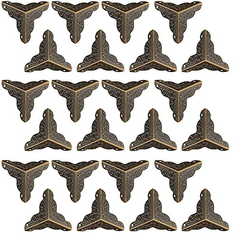 24 Stück Vintage Schutzecken, Messing Antik Optik Holzkiste Ecke mit 96 Passende Nägel, Vintage Ecken Dekoration (Bronze)